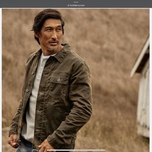 Flint and Tinder Flannel Lined Waxed Trucker Jacket in Forest